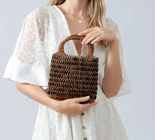 Wooden Bead Woven Handbag
