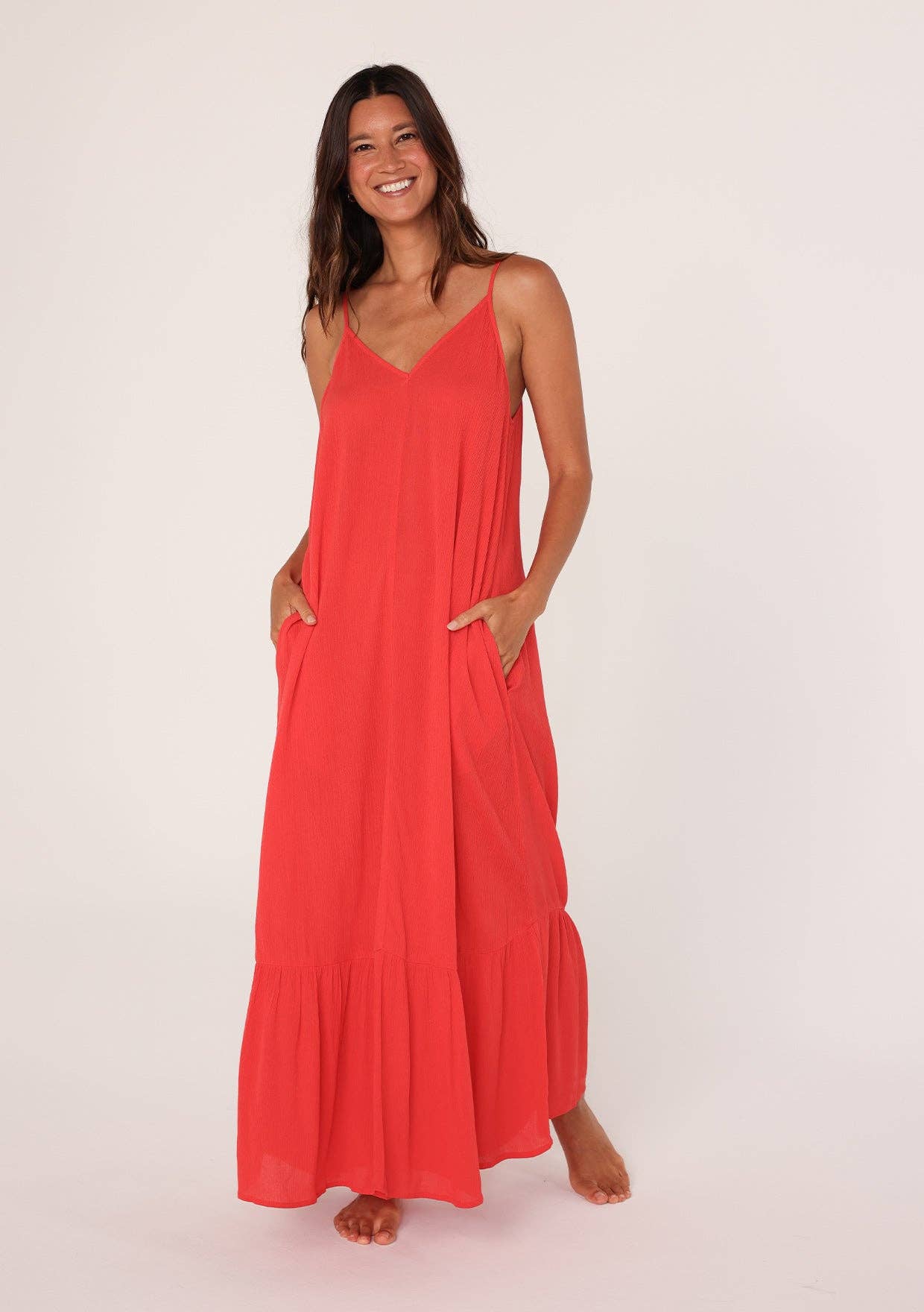 Billowy Bohemian Sleeveless V-Neck Maxi Dress