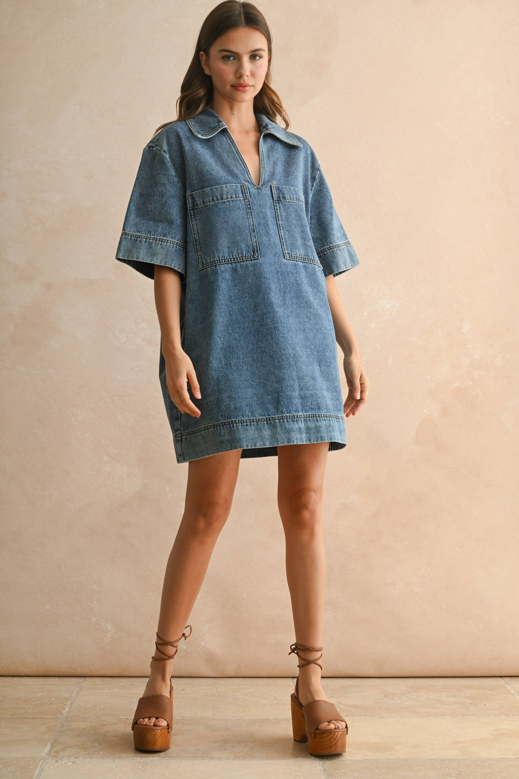 V-Neck Denim Tunic Dress V-Neck Denim Tunic Dress