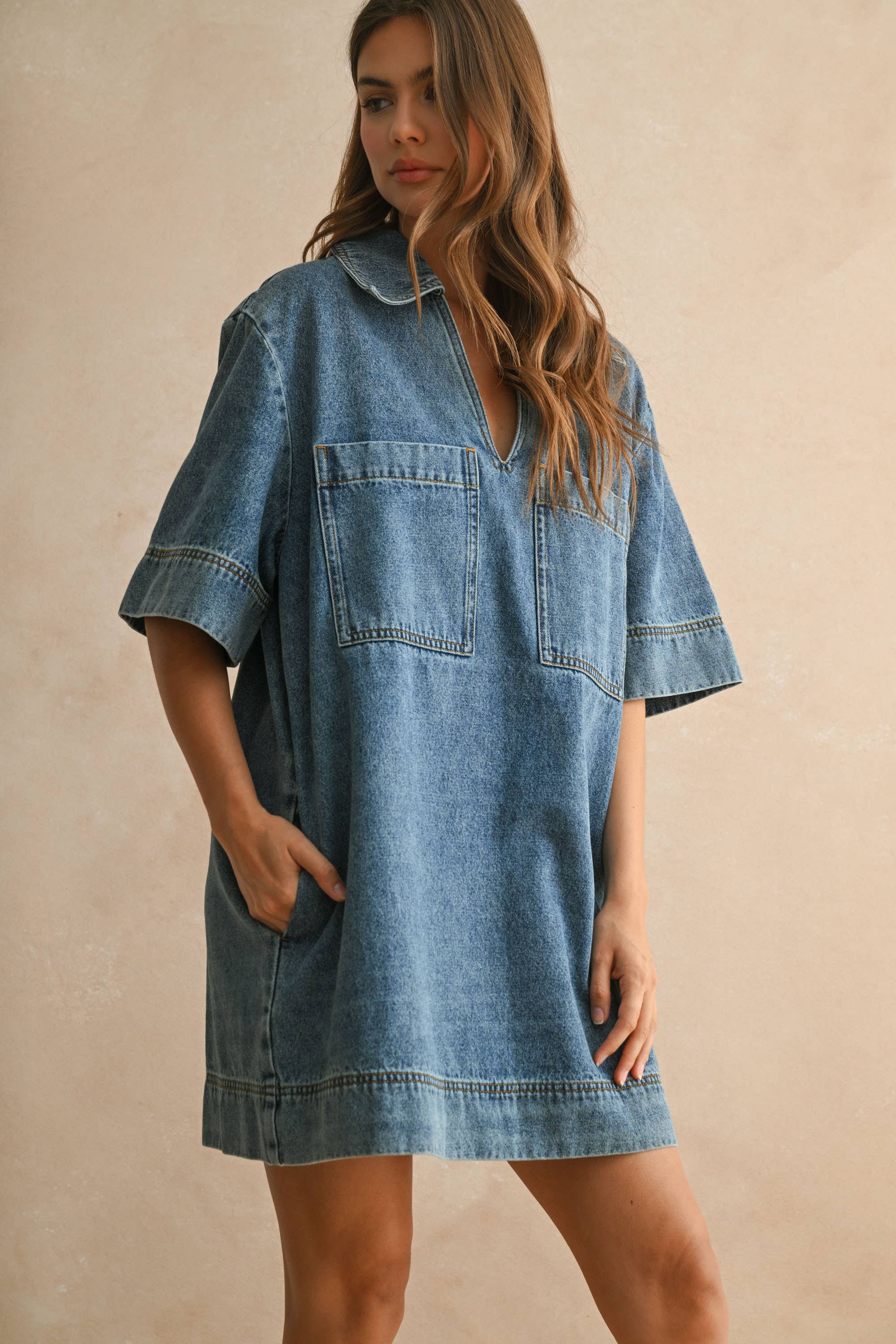V-Neck Denim Tunic Dress V-Neck Denim Tunic Dress